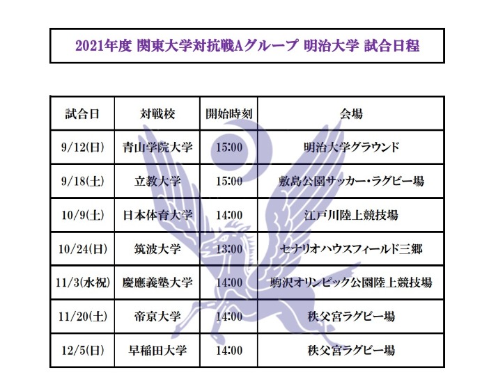 2021年 関東大学対抗戦aグループ 日程発表につきまして ニュース 明治大学ラグビー部公式ホームページ